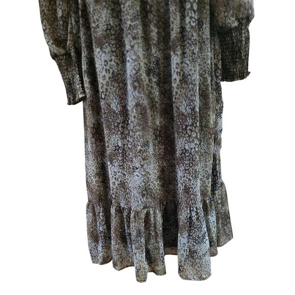 Animal Print Long Sleeve Smocked Midi Ruffle Hem milk maid cottagecore peasant - Picture 4 of 9